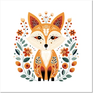 Scandinavian Folk Art Fox Posters and Art